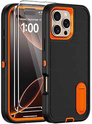 for iPhone 16 Pro Case with Screen Protector Built-in Invisible Kickstand Heavy Duty Shockproof Drop Protection Military Grade