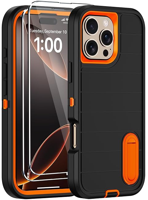 for iPhone 16 Pro Case with Screen Protector Built-in Invisible Kickstand Heavy Duty Shockproof Drop Protection Military Grade