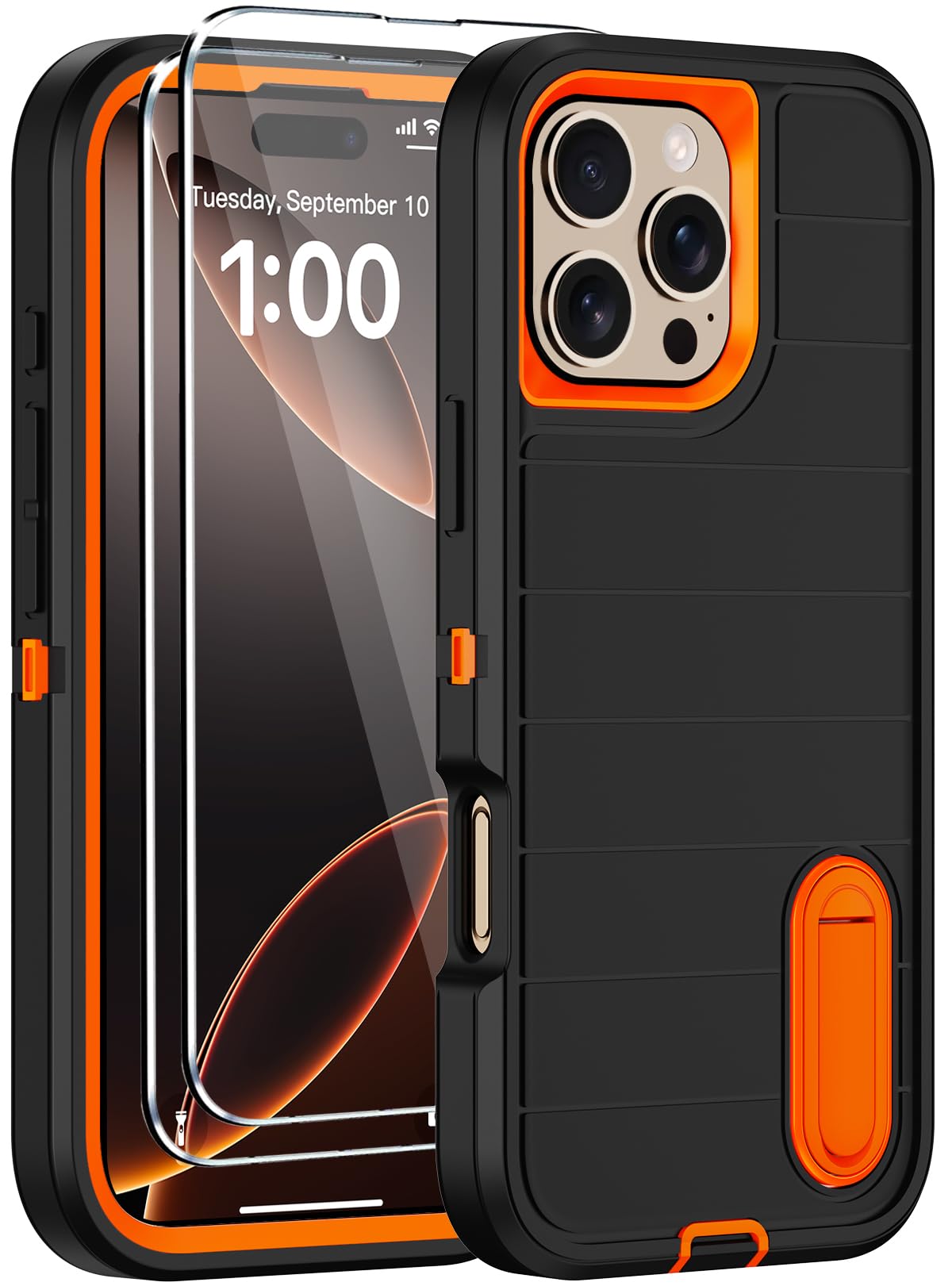 for iPhone 16 Pro Case with Screen Protector Built-in Invisible Kickstand Heavy Duty Shockproof Drop Protection Military Grade