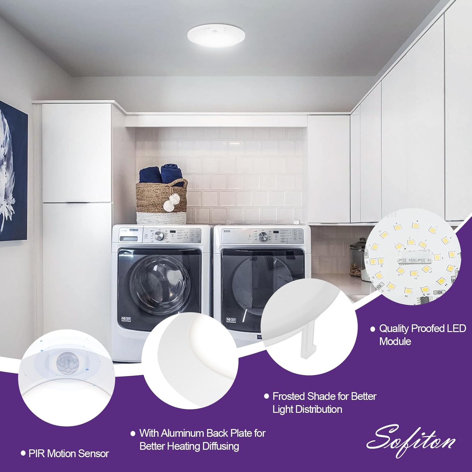 6 Inch Motion Sensor Ceiling Light Indoor, 180s Time Delay, 5000K, 14W 950LM, 120V LED Flush Mount Ceiling Light, ETL Certified, Wet Location - Closets, Hallway, Entryway, Pantry, 1Pack