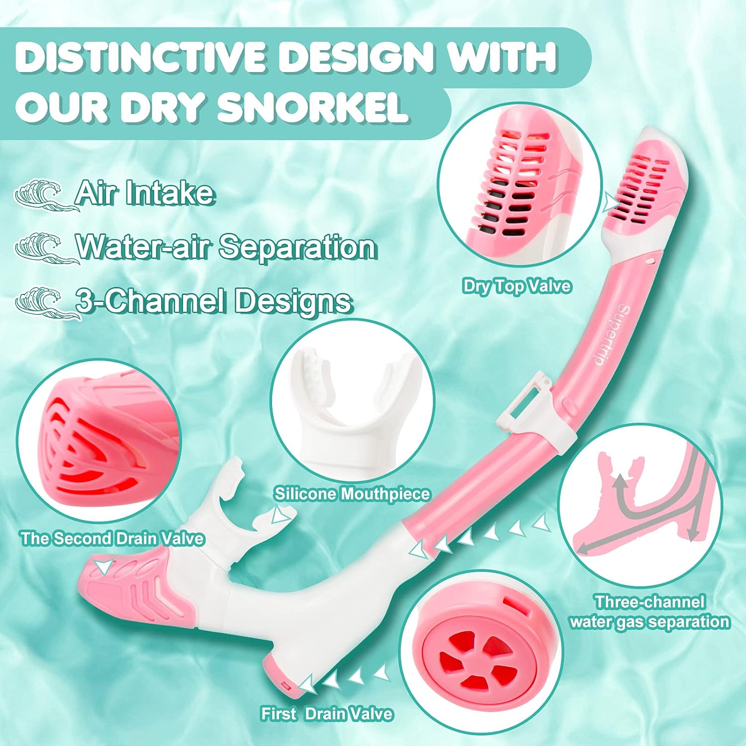 Supertrip Dry Snorkel Adult, Diving Freediving Snorkel Long Snorkeling Breathing Tube with Top Dry Valve and Food-Grade Silicone Mouthpiece for Adult Youth : Sports & Outdoors