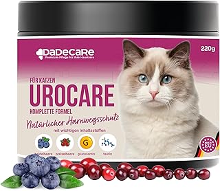 Urocare Urinal Nahrungsergänzungsmittel für Katzen, 220 g, rote und blaue Blaubeere mit Glucosamin – fördert eine gesunde Blase und einen ausgewogenen pH-Wert – ideal bei Blasenentzündung und Stress