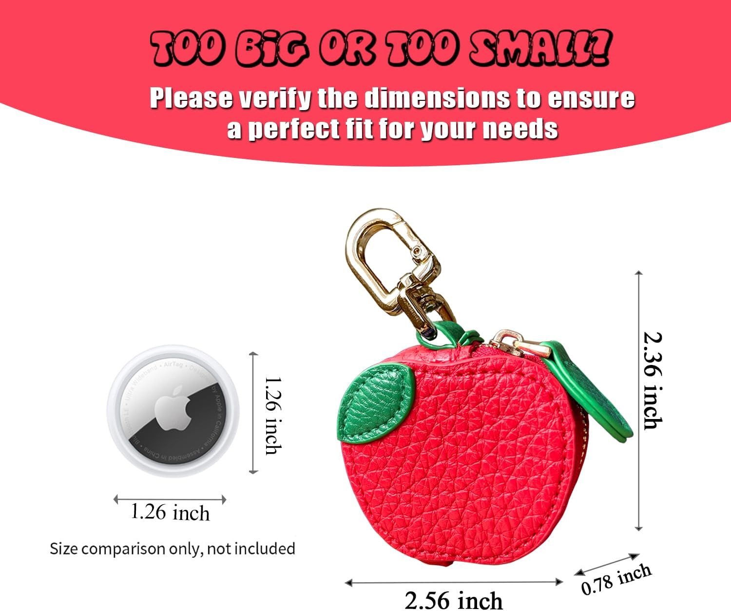 2.56 x 2.17 Inch Apple Fruit Bag Charm Cute Mini Coin Purse Keychain,Mini Leather Coin Pouch Change Purse for Backpack Decoration,Coin Apple Wallet Gifts for Girl Women image 2