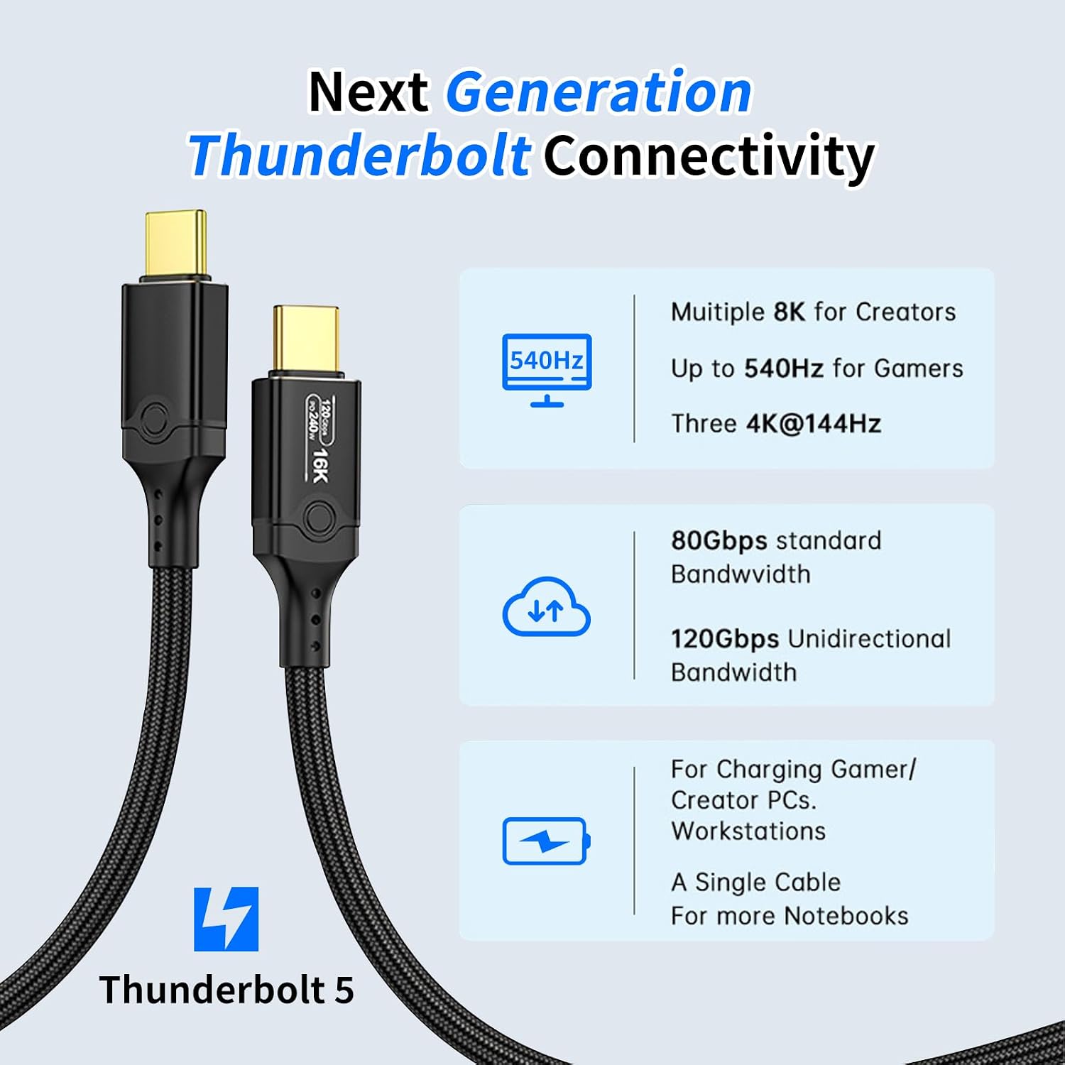 120Gbps Thunderbolt 5 Cable 3.3FT image 4