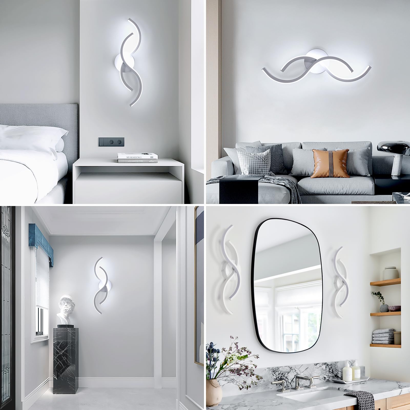 Toolight Applique LED Parete Interno, 15W Lampada da Parete Design Moderna, Lampada da Muro Interno per Soggiorno Camera da Letto Bagno Scale Corridoio, Luce Fredda 6500K, Bianco, 41CM