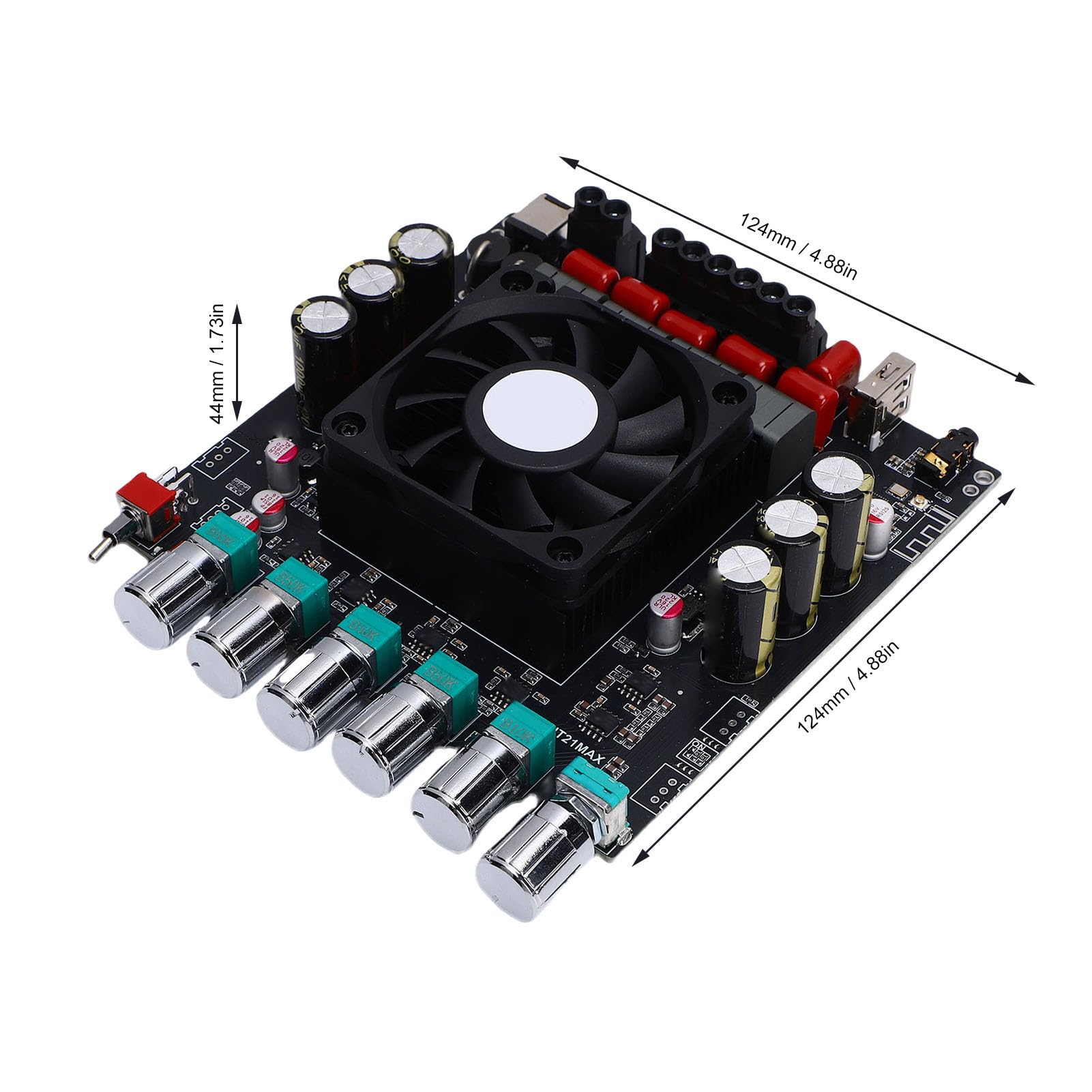 Scheda Amplificatore Audio Bluetooth a 2.1, Modulo AMP Digitale Ad Alta Potenza da 200 W+200 W+400 con Controllo dei Bassi Acuti e Protezioni Multiple, Ideale per Altoparlanti Home Theater