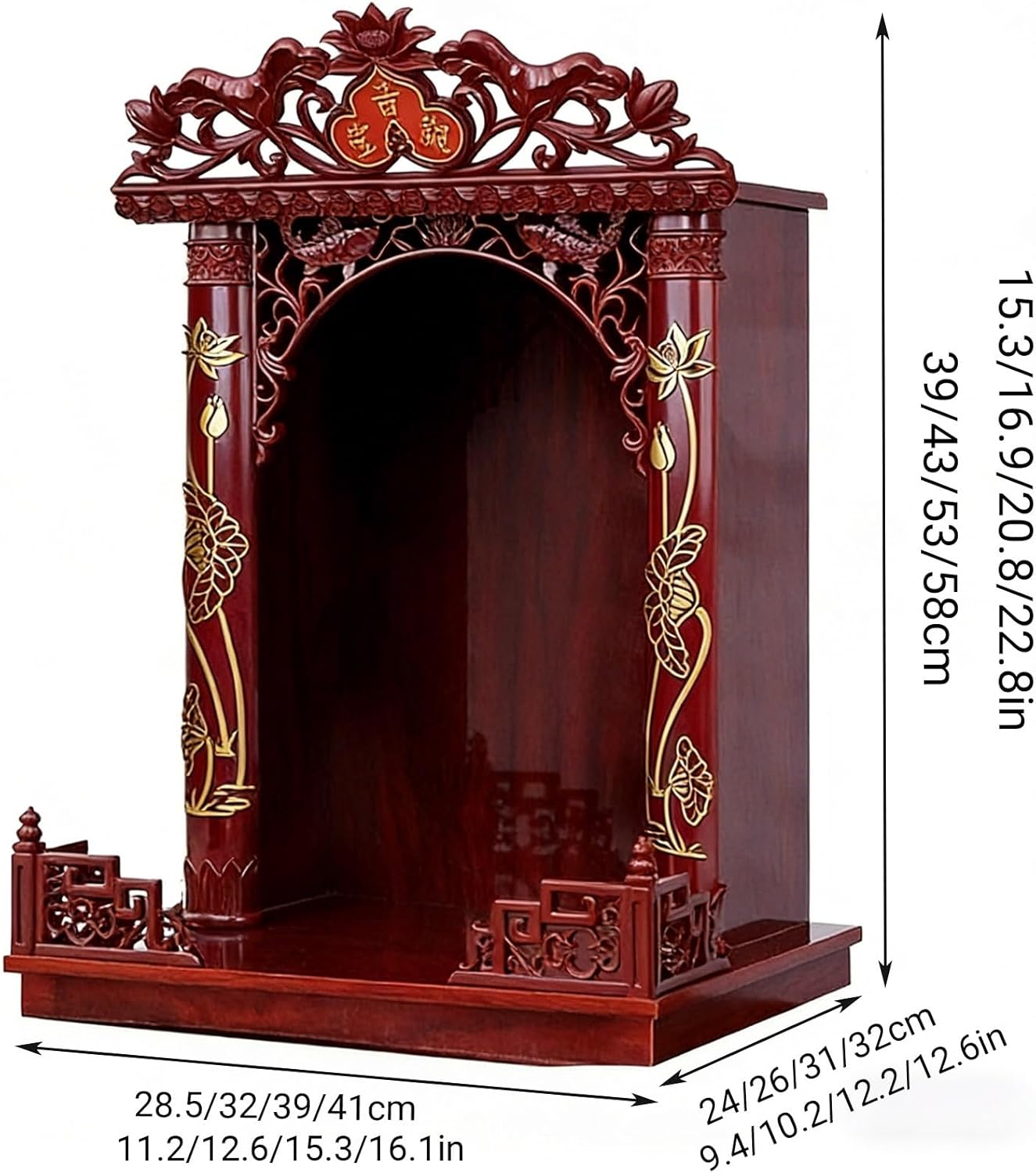 Wall-Mounted Buddha Statue Stand Shrine Altar Table,Guanyin & Guangong Display Pedestal,New Chinese Style Buddha Altar Shelf for Homes, Temples, and Churches(41x32x58cm/16.1x12.6x2