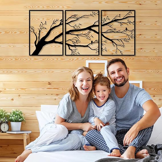 Pduoduo 3'lü Set Büyük Hayat Ağacı Duvar Dekoratif, Metal Duvar Dekoru, Ağaç Tabelası, Daldaki Kuşlar Ev Bahçe Ofis İç Mekan Dış Mekan için Metal Heykel (39,9 x 89,9 cm)