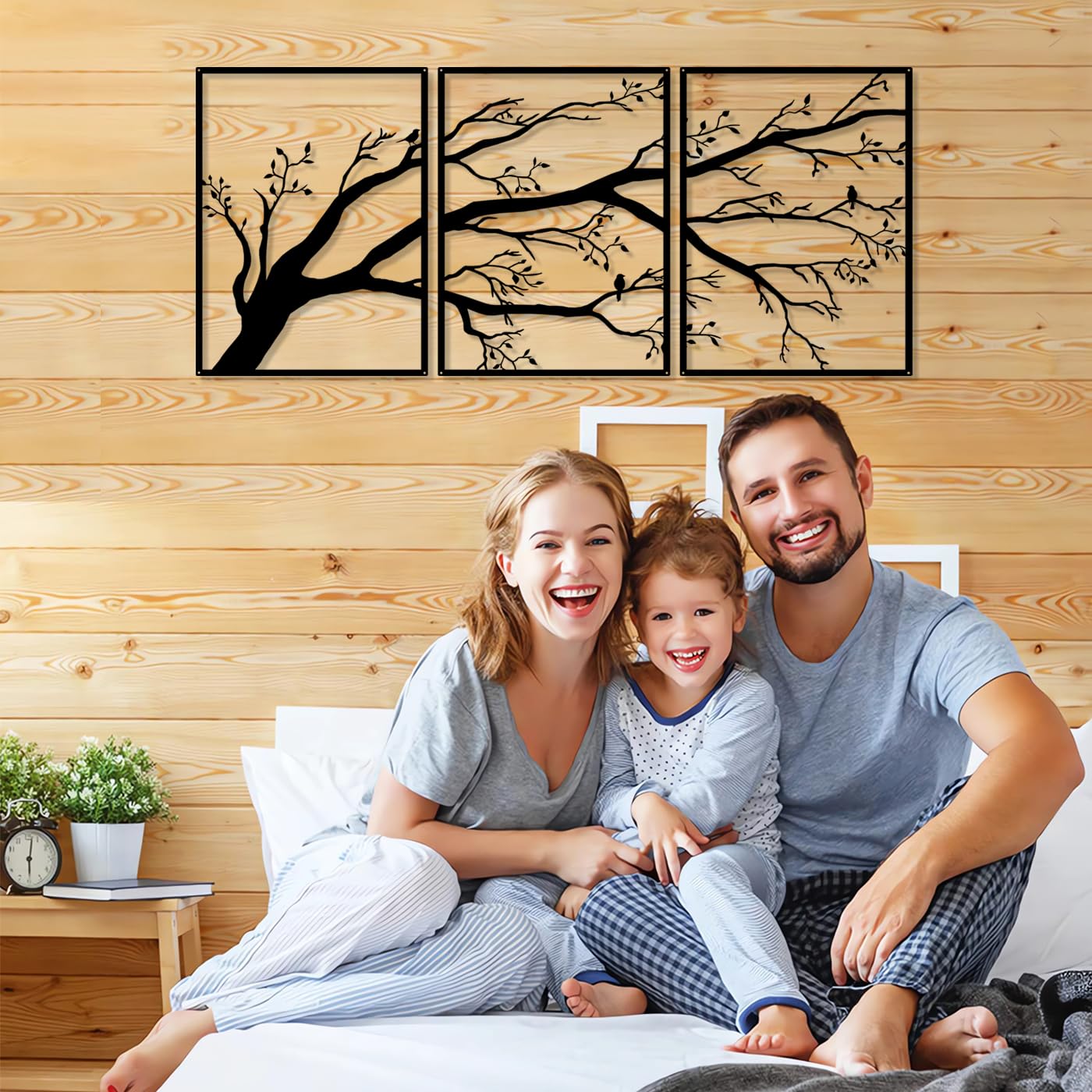 Pduoduo Set de 3 grands arbres de vie,décoration murale en métal,signe d'arbre,oiseaux sur la branche,sculpture en métal pour la maison,le jardin,le bureau,l'intérieur et l'extérieur (Small)