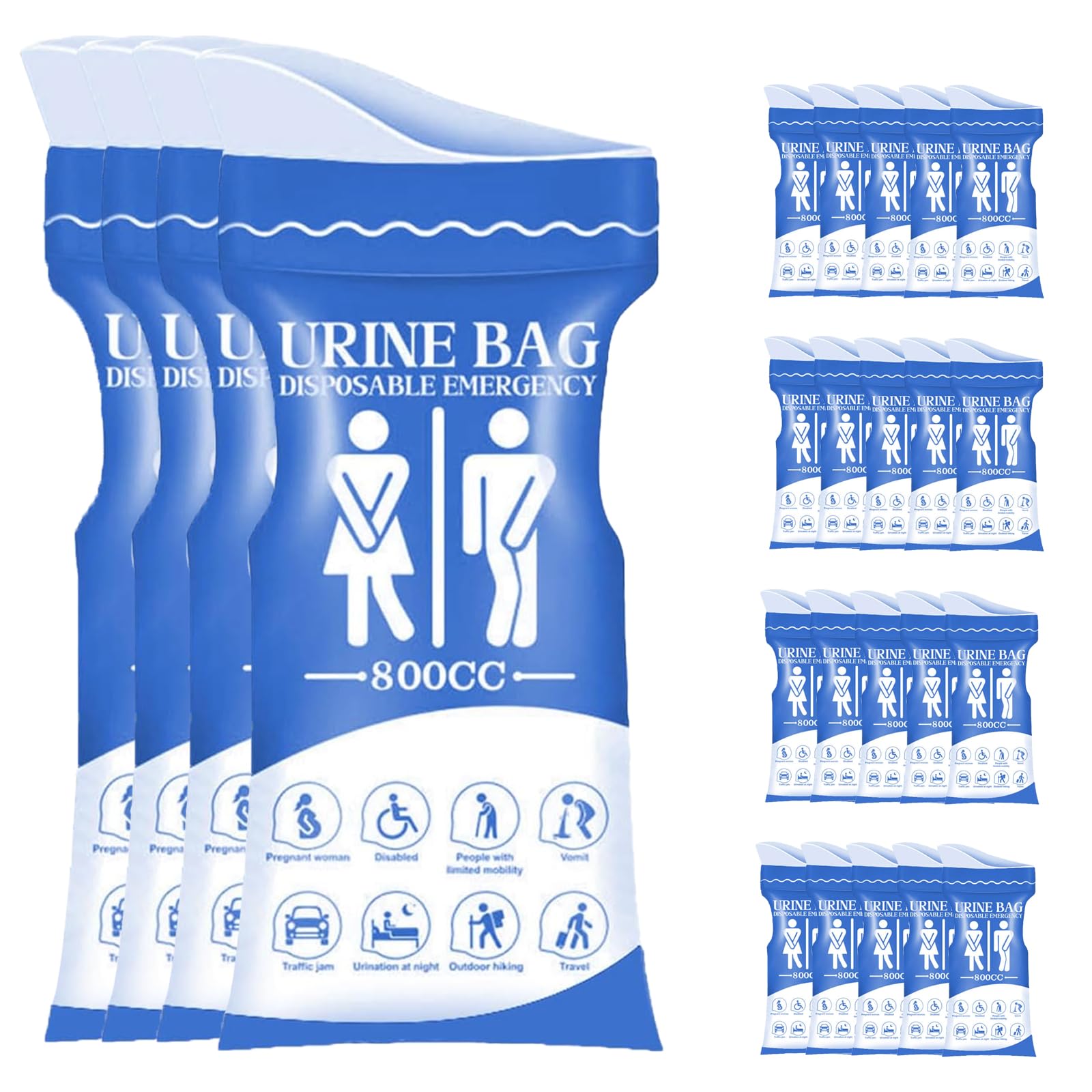 oupados Pack of 24 Urine Bags for On the Go 800 ml Pee Bag with Handle, Emergency Toilet Bag Travel for Men Women Patients Pregnant Children Camping Hiking Car Travel Outdoor Activities