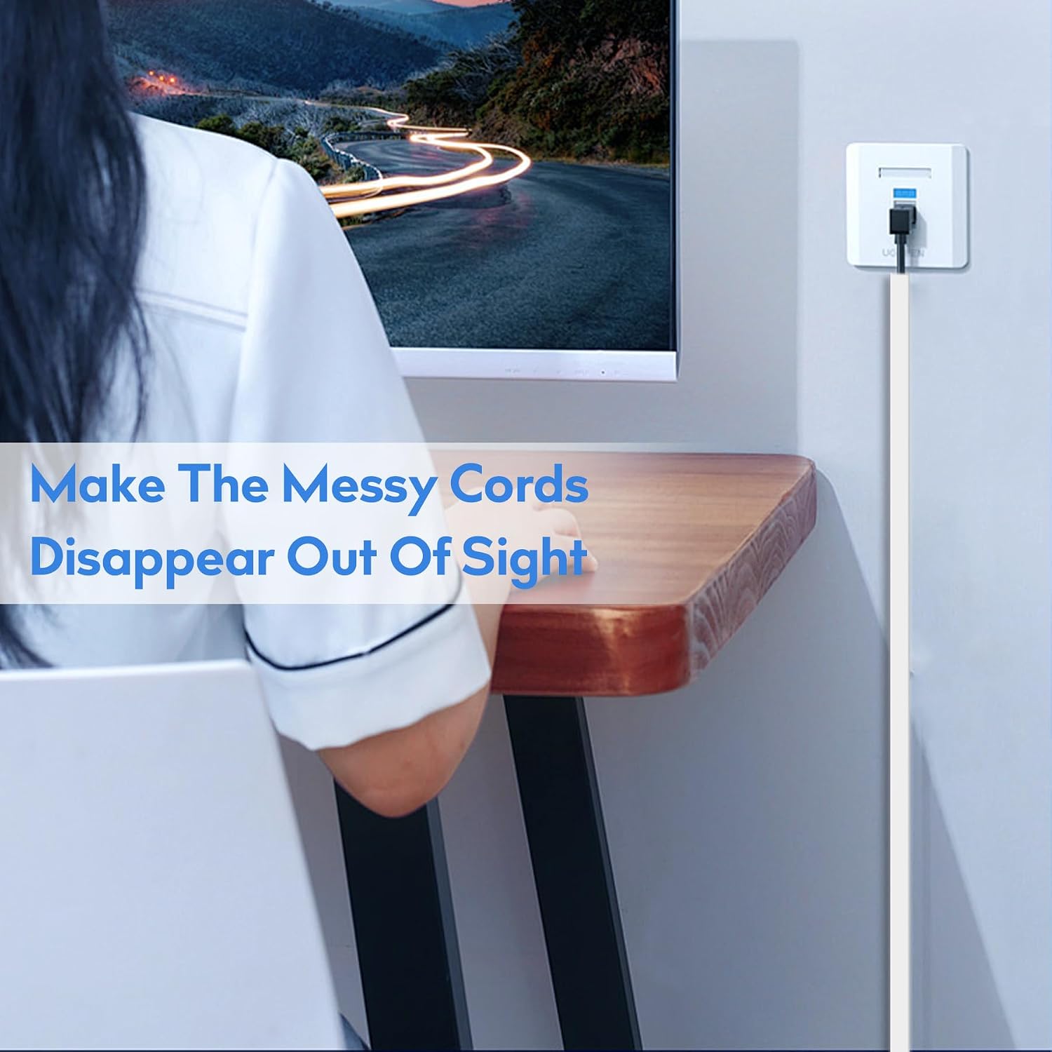 Mini Cable Hider 142" Paintable Cord Cover for Single Cable, White | 142-inch paintable mini cable hider conceals a single cord for a cleaner wall with easy peel-and-stick installation