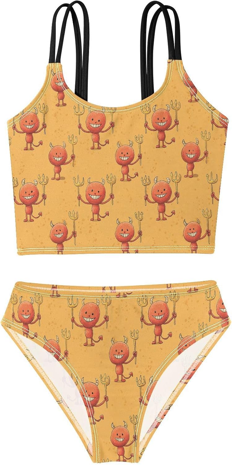 visesunny Girls Two Piece Swimsuits Cute Devil Pattern Girl's Bikini Sets Bathing Suits for Girls Size 5-12Y