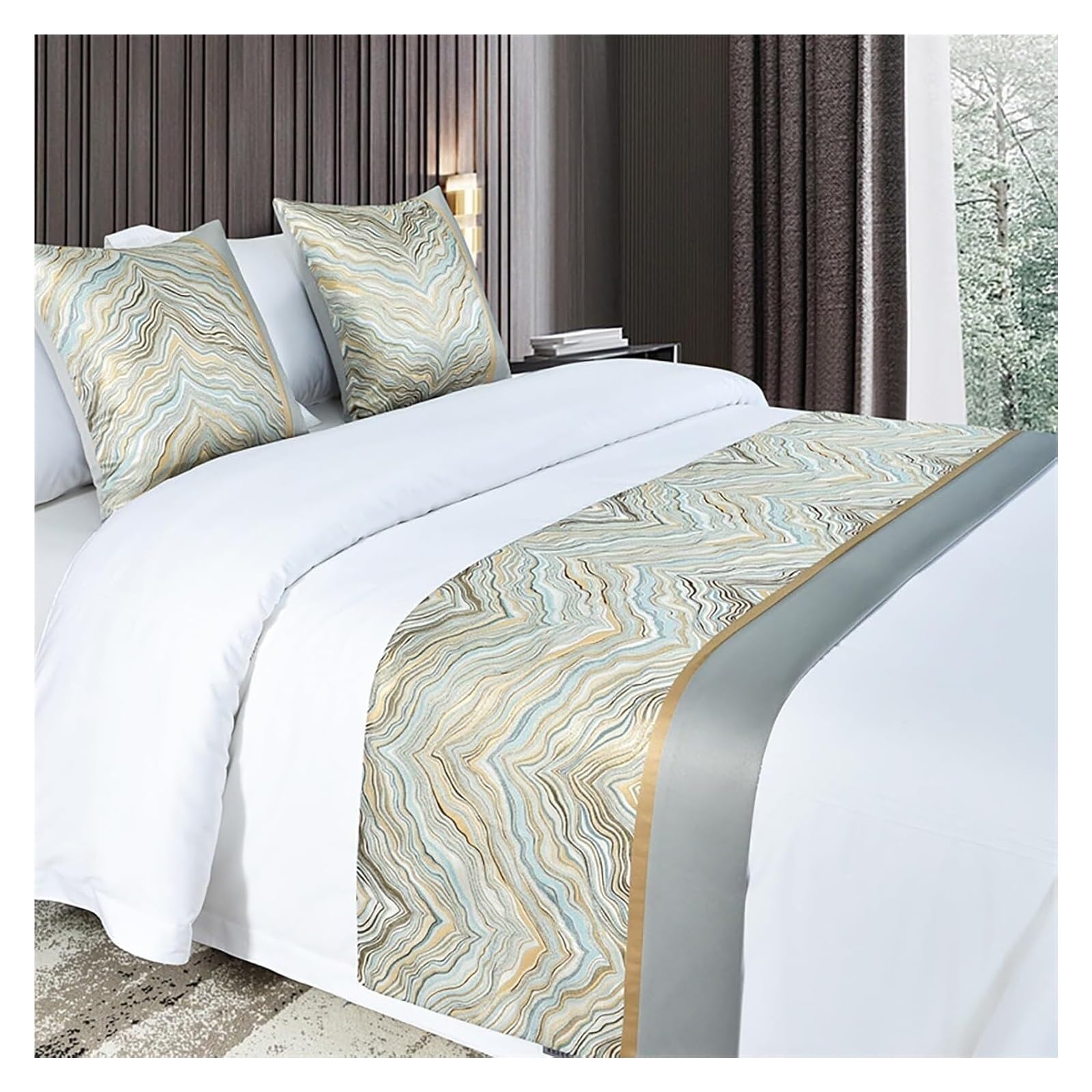 uoXHFdh Bed Runners Mountains Rivers Jacquard Splicing Soft Decor Bedding Cover Gold Luxury Bedspread Scarves(A Gold,50 * 210cm for 150cm Bed)