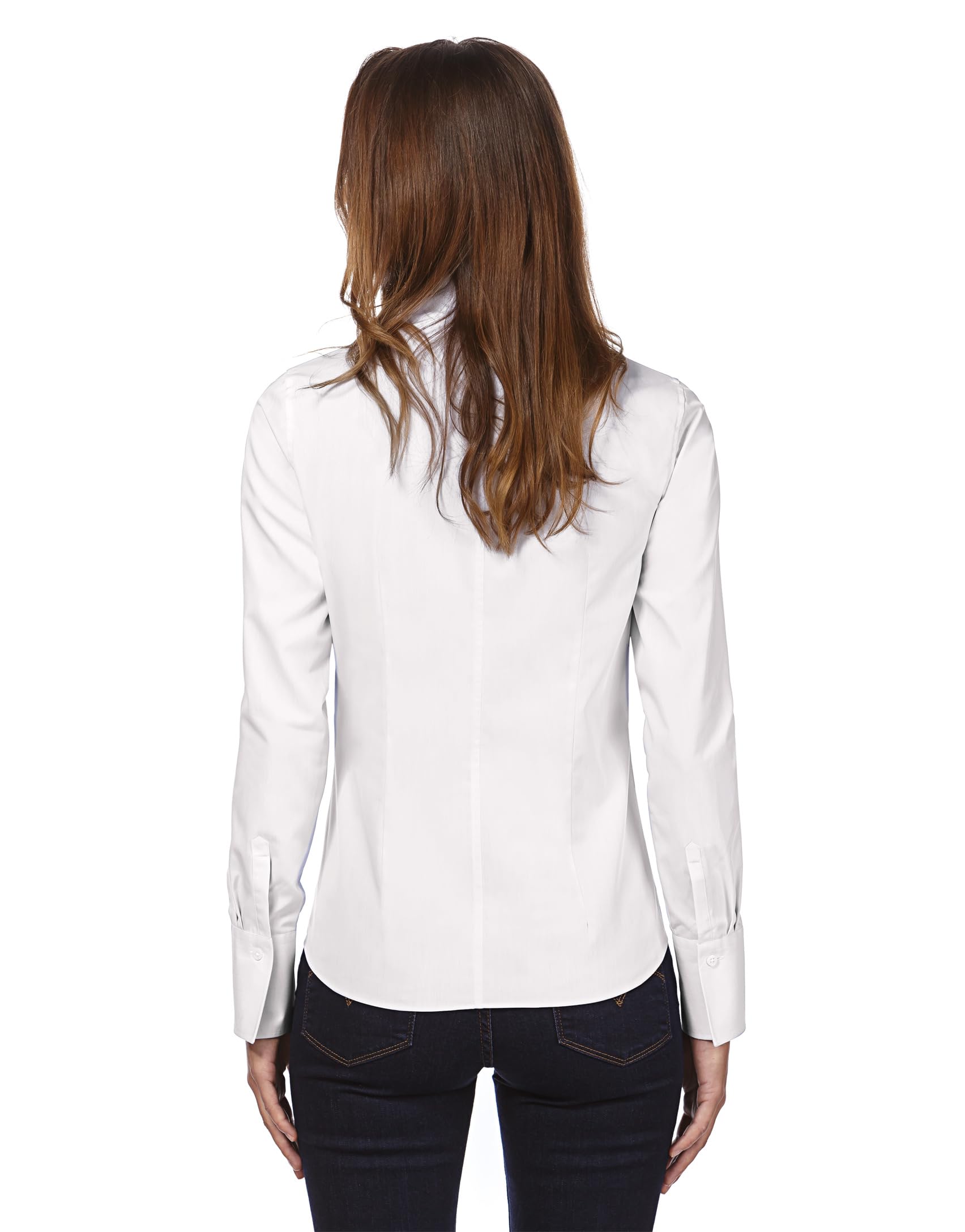 Vincenzo Boretti Damen Bluse mit Kelchkragen leicht tailliert 100% Baumwolle bügelleicht Langarm Hemdbluse mit Stehkragen elegant festlich auch für Business