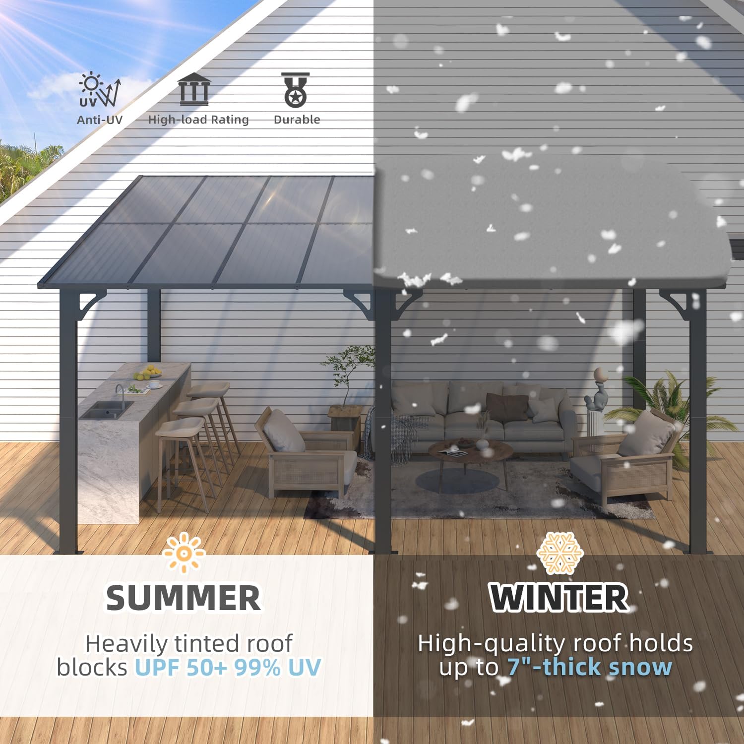 Detailed view of the U-MAX Gazebo's triangular structure and stable frame leg with pre-drilled holes