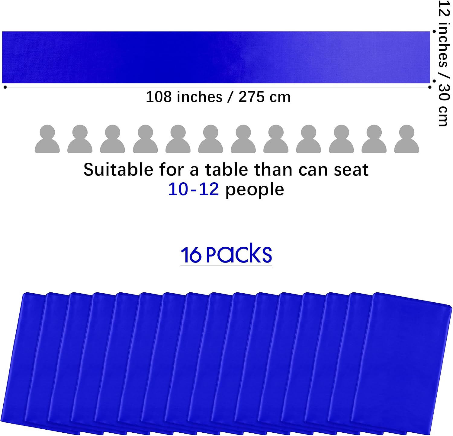 Aneco 12 Pack Satin Table Runner 12 x 108 Inch Royal Blue Long Wedding Satin Silk Table Runner for Wedding Banquet Graduations Birthday Party Decoration