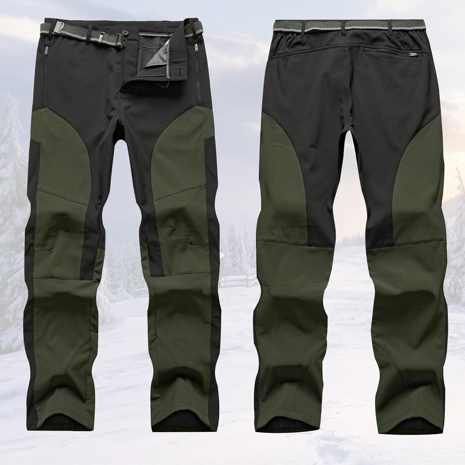 Mens Hiking Snow Pants Skiing Winter Fleece Lined Water Repellent Softshell Pants Outdoor Camping Walking Fishing - Image 7