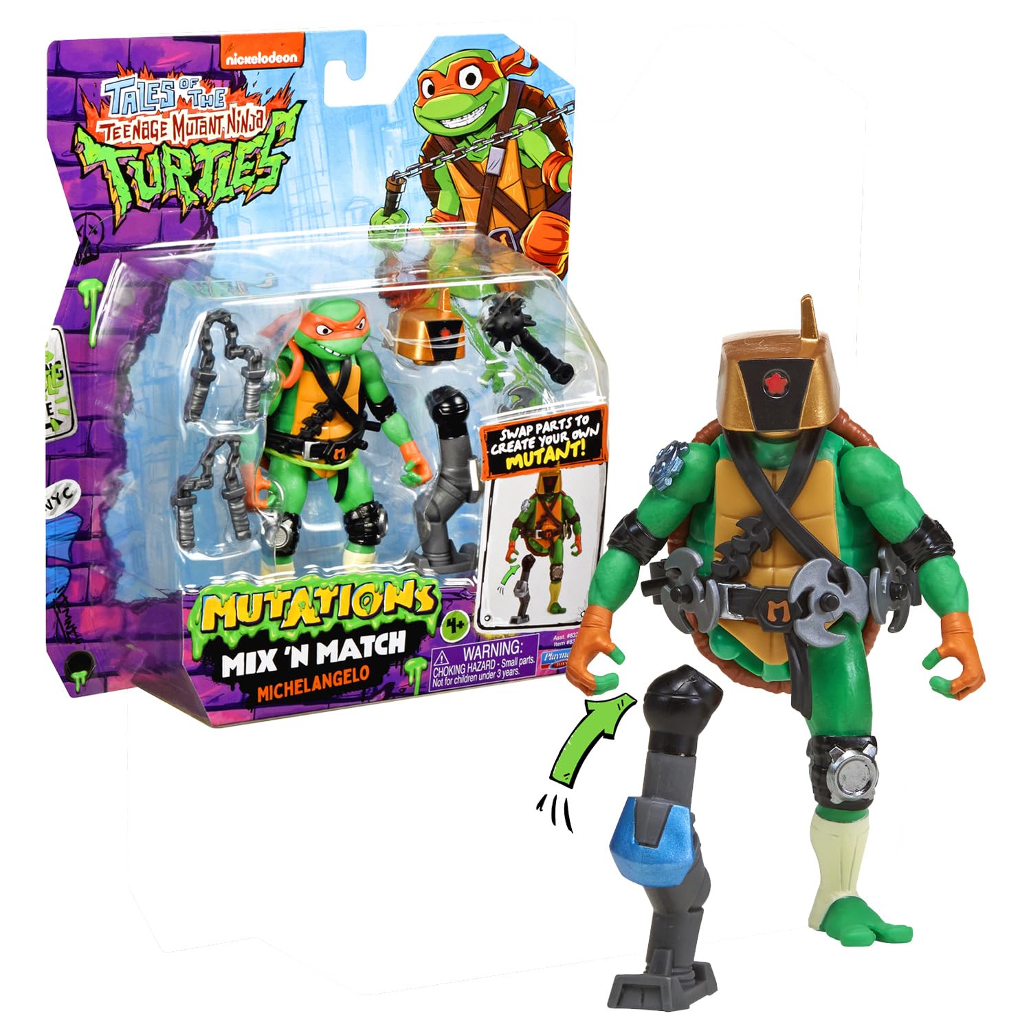 Turtles - Michelangelo Mix and Match Ninja Turtles 12 cm, Collectable Action Figure, Articulated and Accessorized Ninja Figure, from the Tales of the TMNT Series, for Children from 4 Years Old