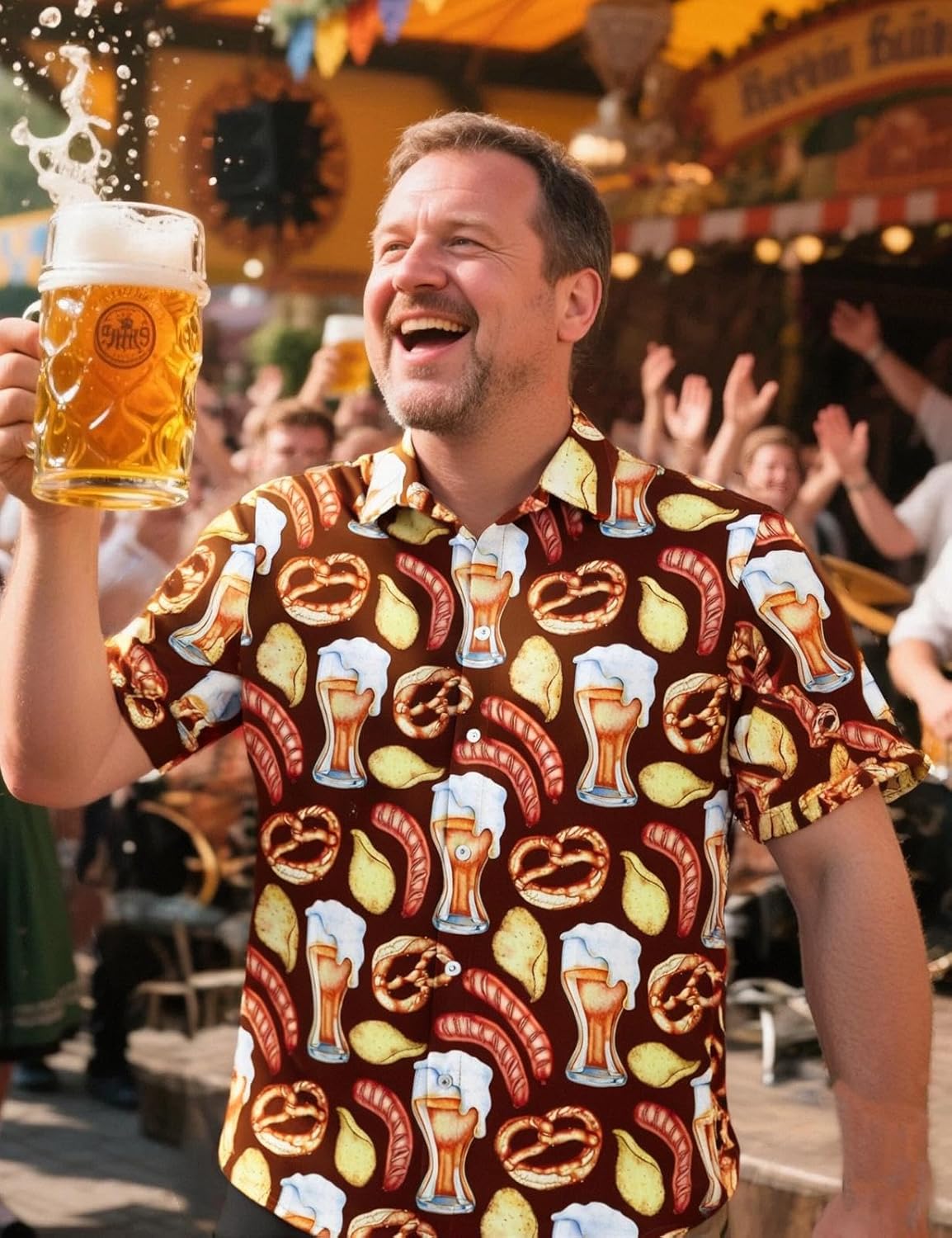 Men's Bavarian Oktoberfest Novelty Button Down Shirt, M-4XL