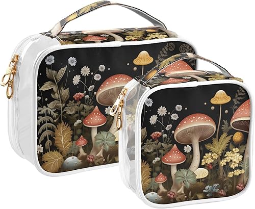 Mushroom Plant Clear Toiletry Bag for Traveling,2 Pack Makeup Cosmetic Bag with Zipper,Travel Bag for Toiletries,Travel Essentials 21214611