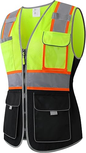 Miniatura 13 de Chaleco de seguridad para mujeres, chaleco de trabajo reflectante de alta visibilidad con 9 bolsillos múltiples y cremallera