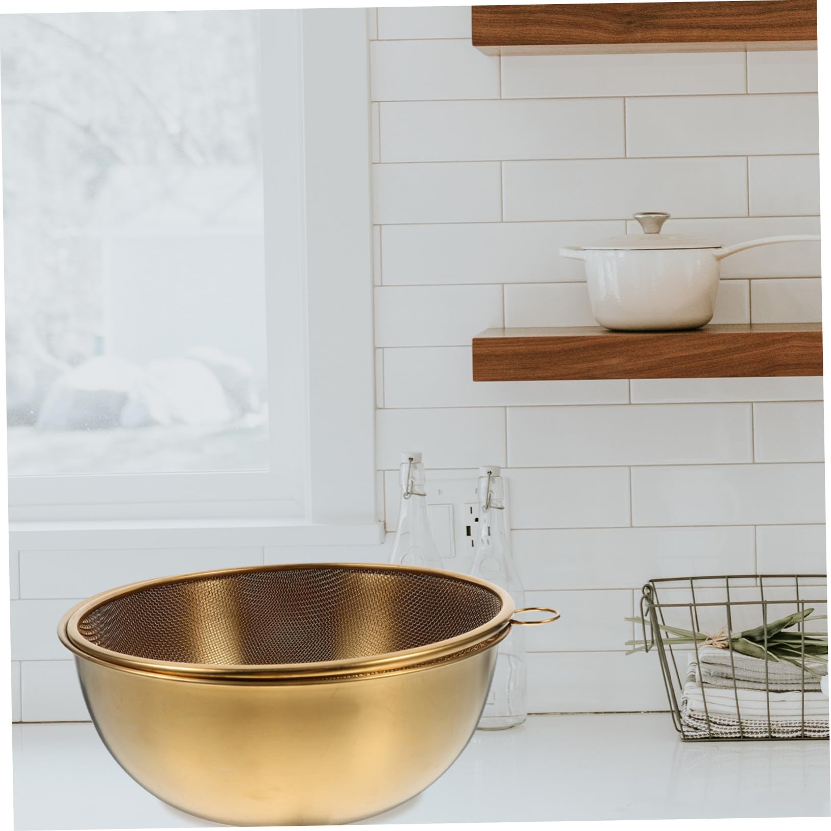 Colador para Lavar Arroz y Escurrir Alimentos de 22cm de Acero Inoxidable Resistente y Seguro Adecuado para Cocina Interior y Camping al Aire Libre