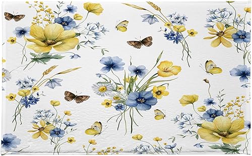 Vista 12 de HVEST Alfombra de baño rústica de burro con diseño de burro, diseño floral, color amarillo, para baño, divertida, vida silvestre occidental