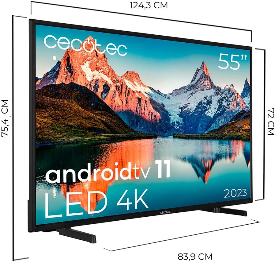 Cecotec TV LED 55 Smart TV serie A ALU00055S. 4K UHD, Android 11, MEMC, Chromecast integrato, Dolby Vision e Dolby Atmos, HDR10, Bluetooth, Modello 2024 [Classe di efficienza energetica E]