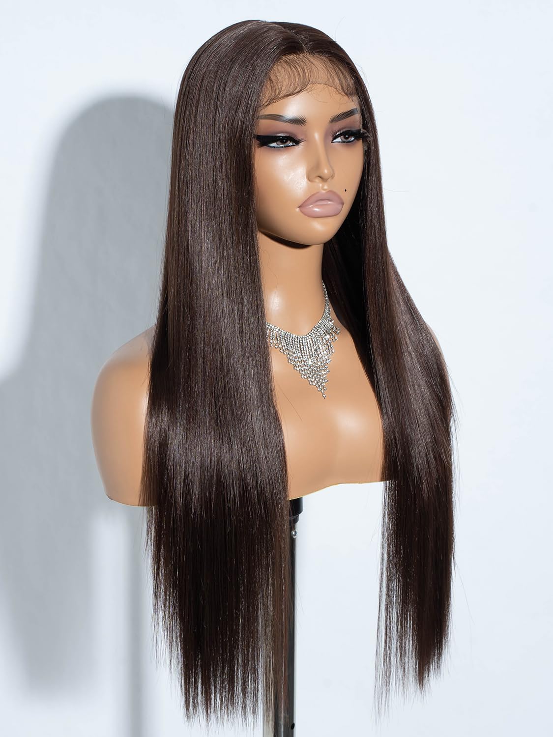 Joedir Long Straight Lace Front Wigs T-Part lace Wigs for Women Pre-plucked Straight Hair Glueless Wig with Baby Hair 28 inch Middle Part Silk Straight Hair Heat Resistant Fiber Brown - Image 2