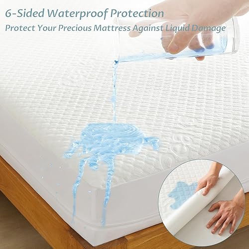 Miniatura 2 de Protector de colchón tamaño Queen con cremallera, funda de colchón 100% impermeable con cremallera, fundas de colchón suaves y refrescantes sin