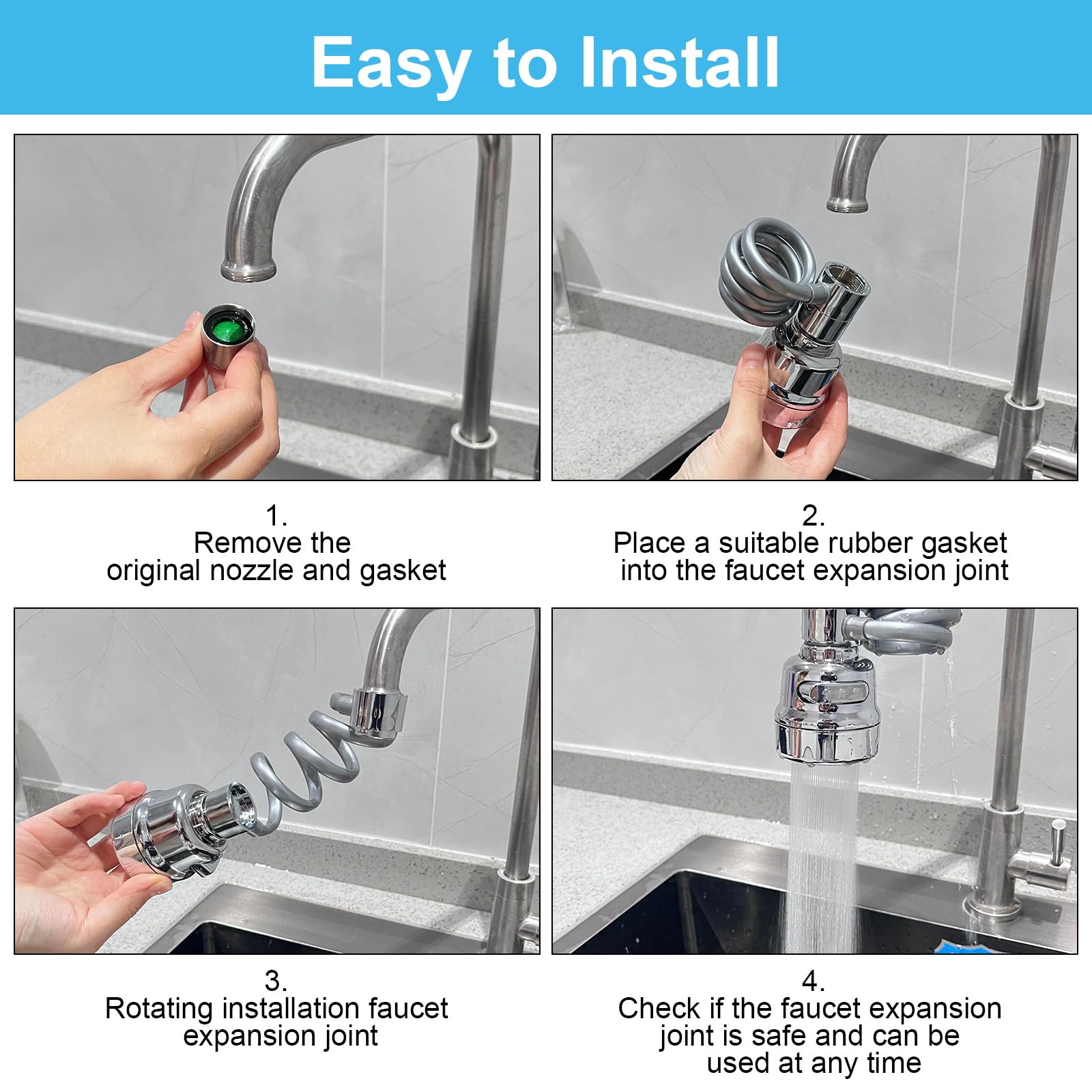 Drehbarer Wasserhahn Aufsatz 1080° - Verlängerung Mit 2 Sprühmodi