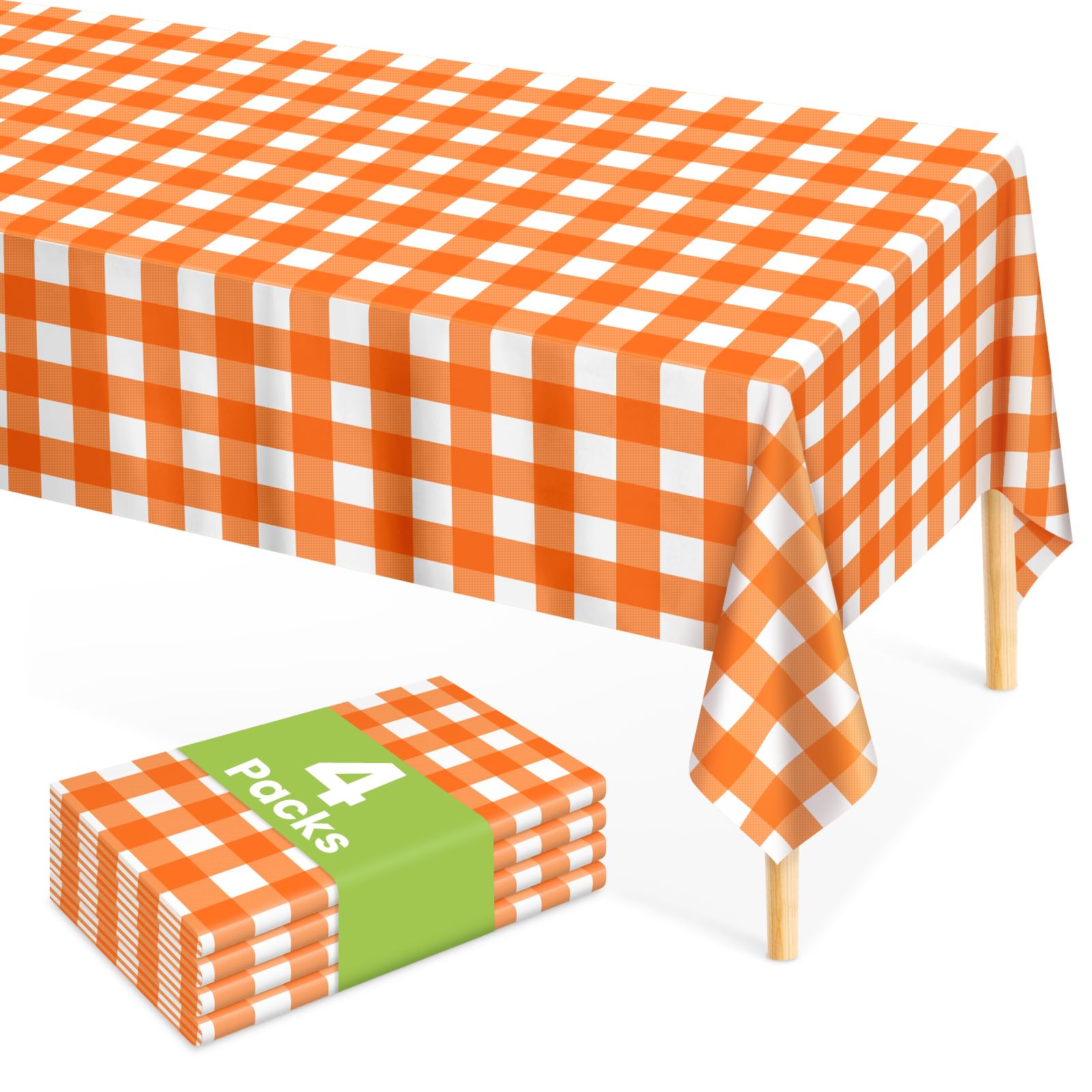 Mulbozy 4 Pcs Orange Gingham Tablecloth,Fall Checkered Table Cloth 54x108in