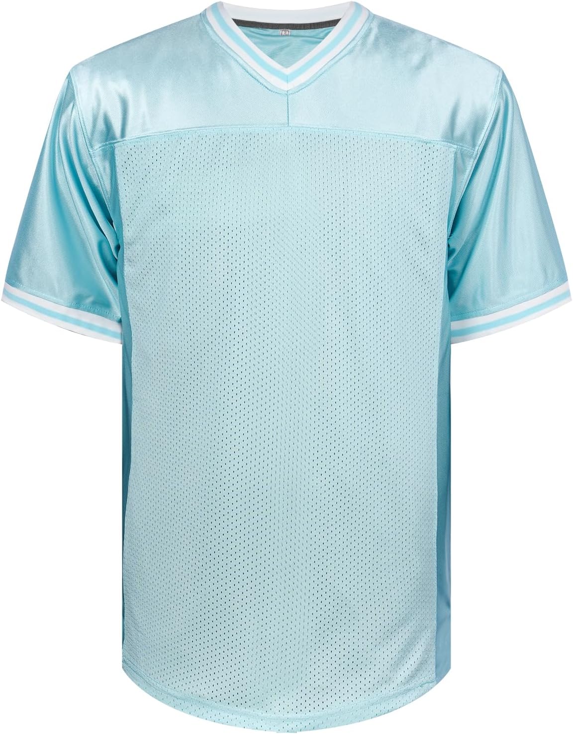 Blank Football Jersey for Men Mesh Athletic Practice Plain Football Shirt Hip Hop Sports Blank T-Shirt(Lakeblue-White-M)