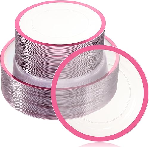 Miniatura 8 de Wesiti Juego de vajilla desechable de 100 piezas de plástico transparente, incluye 50 platos llanos de 10.25 pulgadas, 50 platos de postre de 7.5