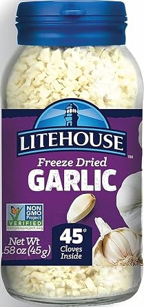 Litehouse Freeze Dried Garlic - Garlic, Substitute for Fresh Garlic & Minced Garlic, Jar Equal to 45 Garlic Cloves, Garlic Flakes, Garlic Freeze Dried, Non-GMO, Gluten-Free - 1.58 Ounce | Freeze dried garlic for meats, pasta, sauces, soups, vegetables, marinades and everyday home cooking.