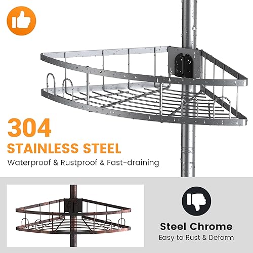 Miniatura 3 de Estantería Esquinera de Ducha con Barra de Tensión: Organizador de Baño Ajustable de 4 Niveles - Estante de Champú para Tina a Prueba de Óxido