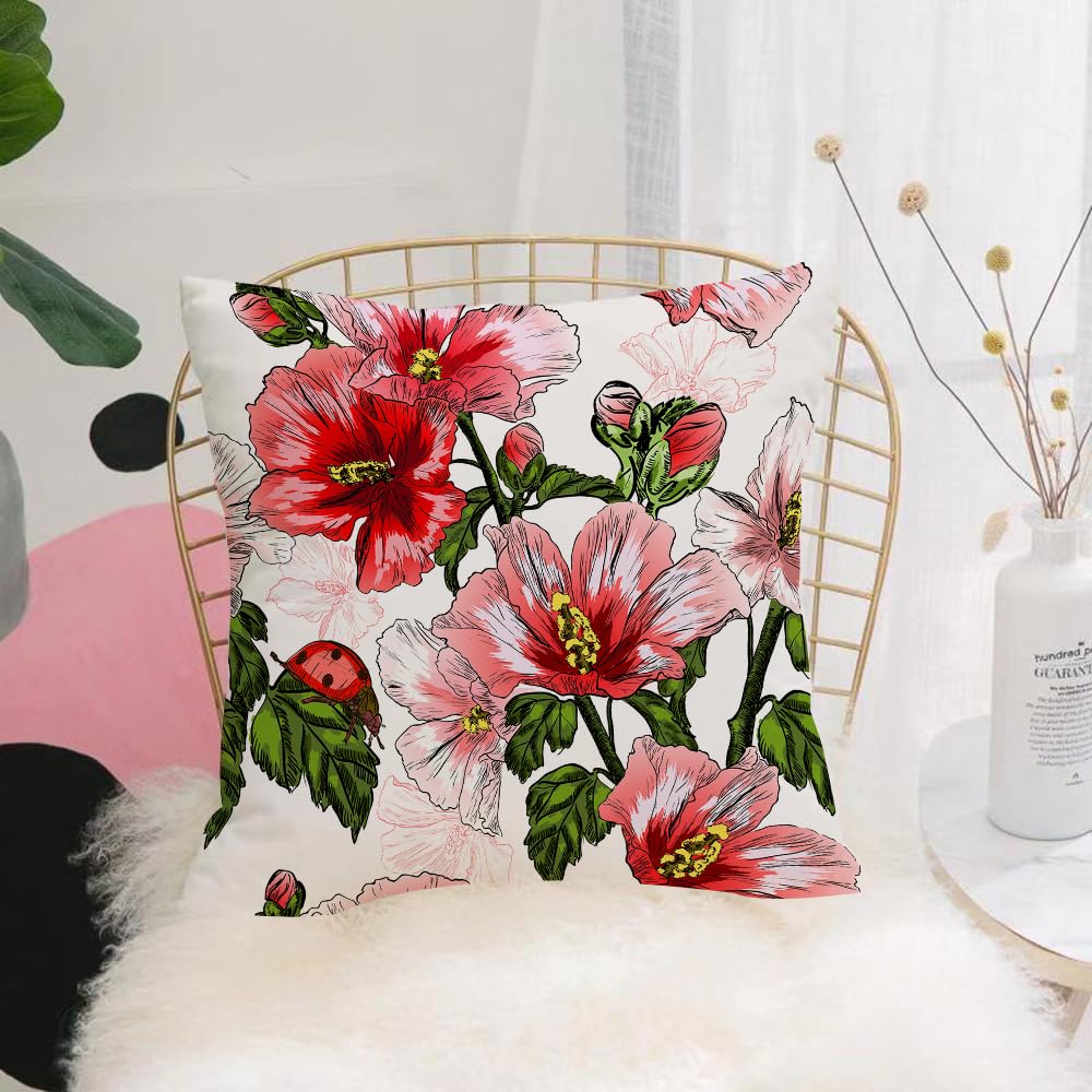Hyosxw Seamless Floral Pattern With Ladybugs Royalt - A8 Cushion Cover,Throw Pillow Case Home Decorative For Living Room Bedroom Sofa Chair 18X18 Inch,Seamless Floral Pattern With Ladybugs Royalty Free,Pillowcase 45X45cm