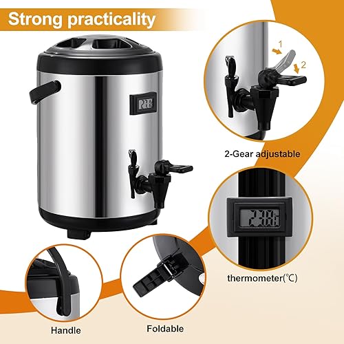 Miniatura 3 de Dispensador de bebidas aislado – Dispensador térmico de acero inoxidable de 12 litros/3.17 galones, dispensador de bebidas calientes y frías