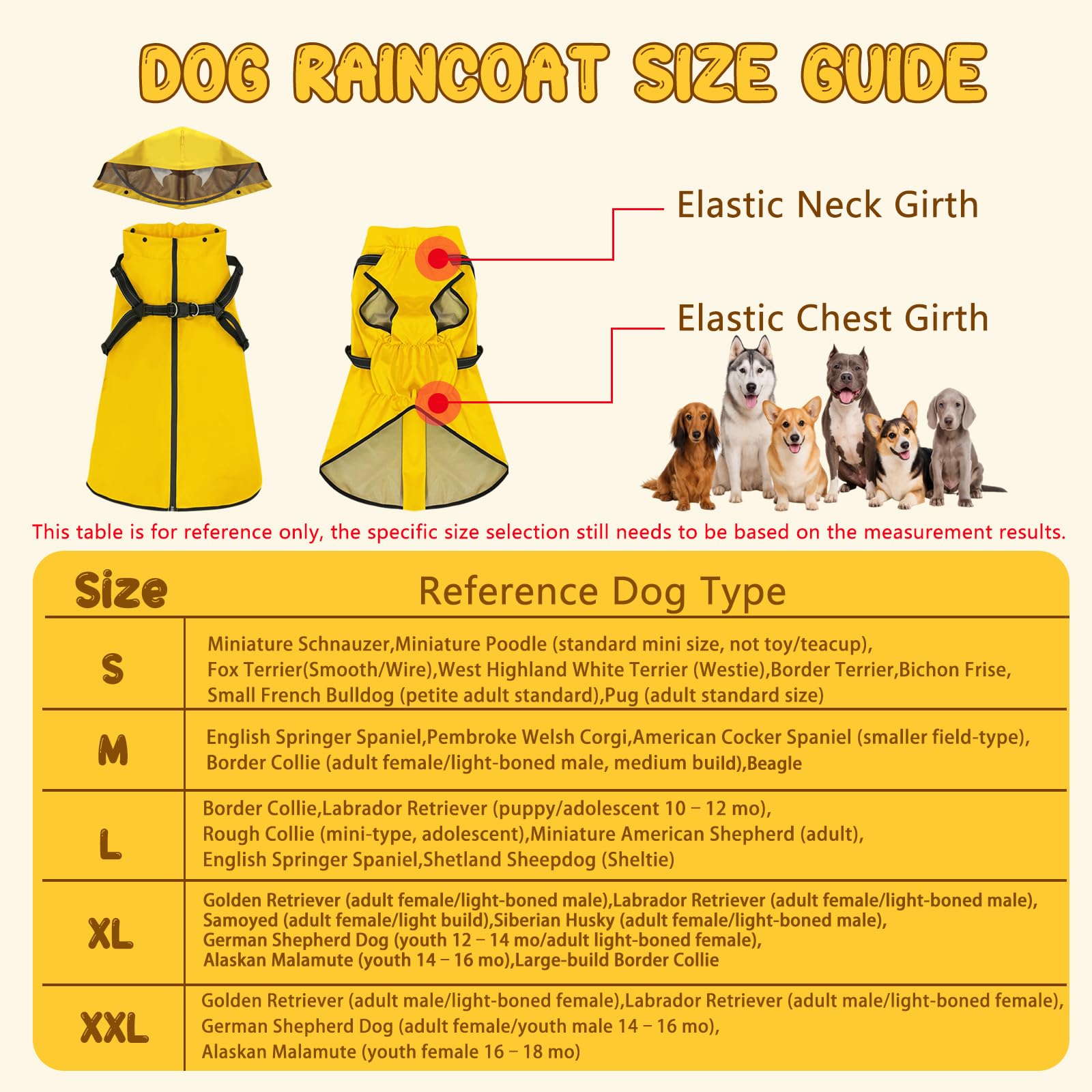 Regenmantel für Hunde: Wasserdichte Jacke mit reflektierendem Geschirr und abnehmbarer Kapuze, wasserdichter Poncho für große, mittelgroße und kleine Hunde (Gelb - S)