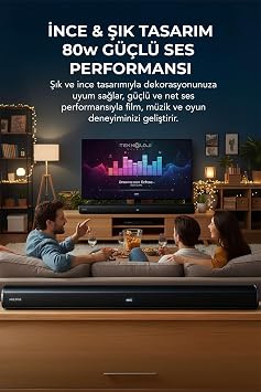 HP-TV05 Soundbar Kablosuz Ev Sinema Sistemi 80W Stereo HD Ses LED Ekranlı Bluetooth Uzaktan Kumandalı 100x7x10 cm 2 Yıl Garantili