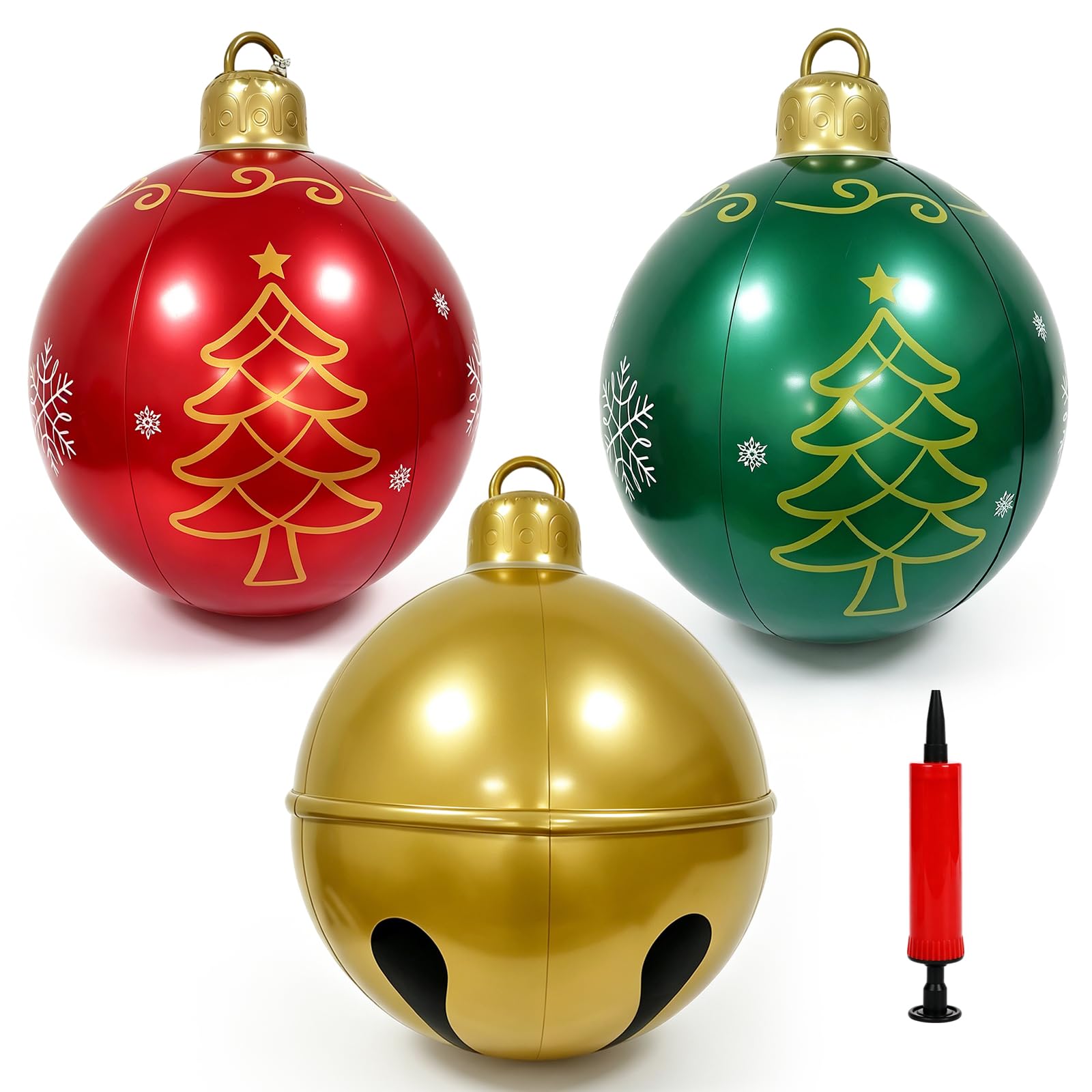 Boules de Noël Gonflables 60 cm, Lot de 3 Grandes Décorations | avec Pompe à Main et Rustines de Réparation, Boules de Noël Réutilisables pour Maison, Fête et Décoration de Noël