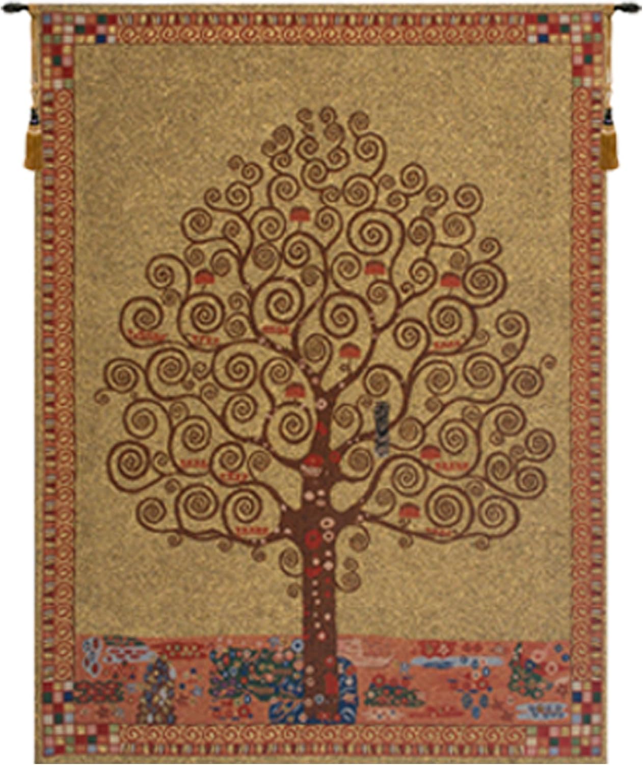 C Charlotte Home Furnishings Inc Tree Of Life Belgian Tapestry Wall Hanging | Viscose Cotton and Polyester Blend Wall Art | 33 in. x 25 in. | Home Decor Accents | Inspired by Gustav Klimt