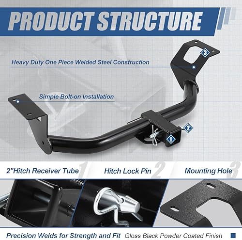 Miniatura 2 de Receptor y pasador de remolque trasero de 2 pulgadas de clase 3 compatible con Honda CRV 2012-2016, recubrimiento en polvo negro