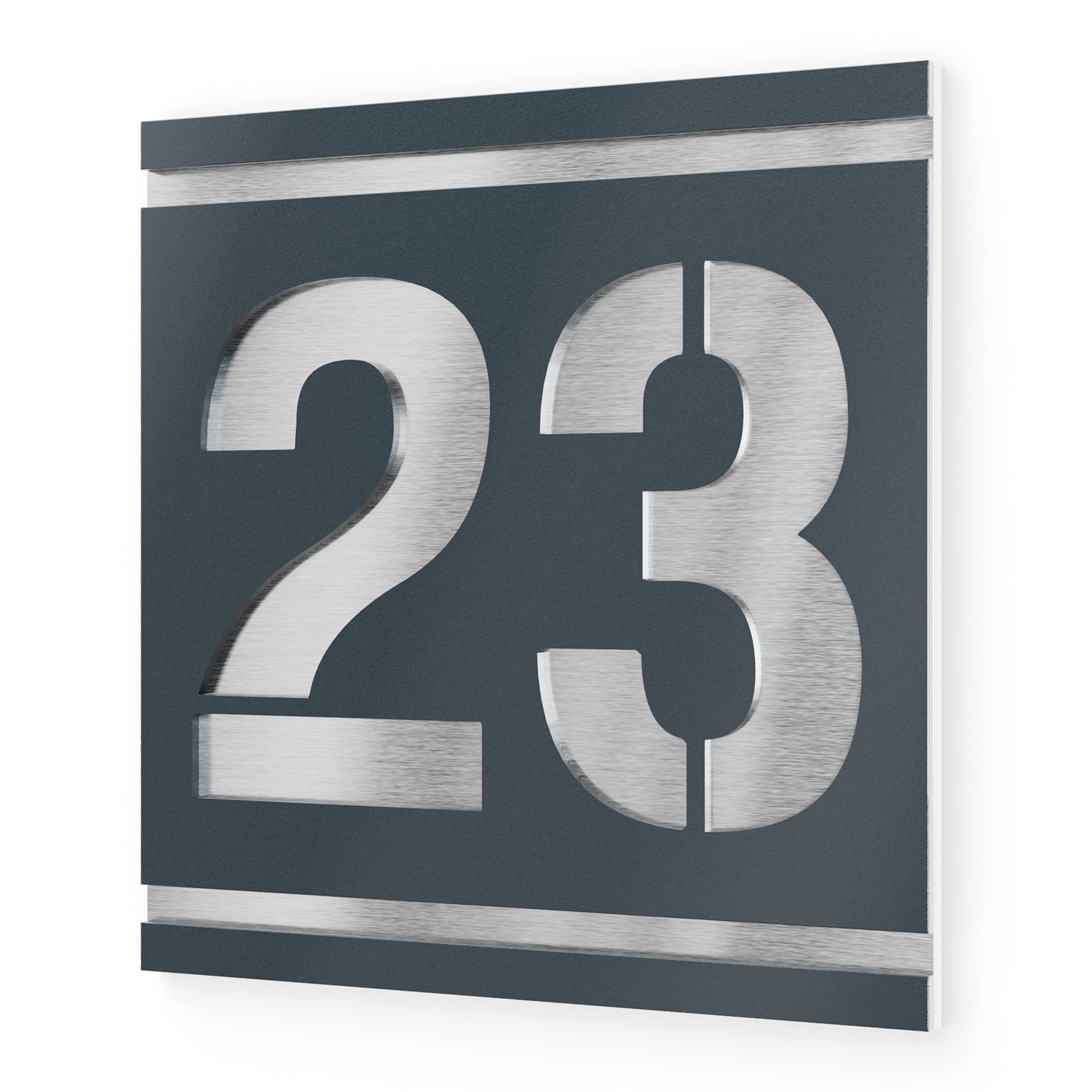 placa número para casa exterior – 230x230 mm, acabado antracita RAL 7016, acero inoxidable V2A (AISI 304), personalizable