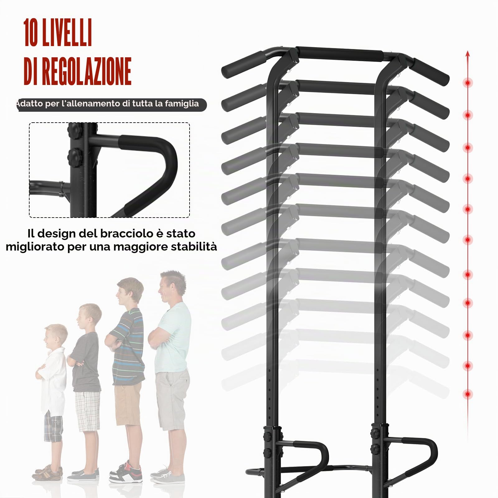 SogesPower Stazione di Allenamento Power Tower Dip Station Barra di Trazione per Home Gym Telaio Rinforzato con Altezza Regolabile
