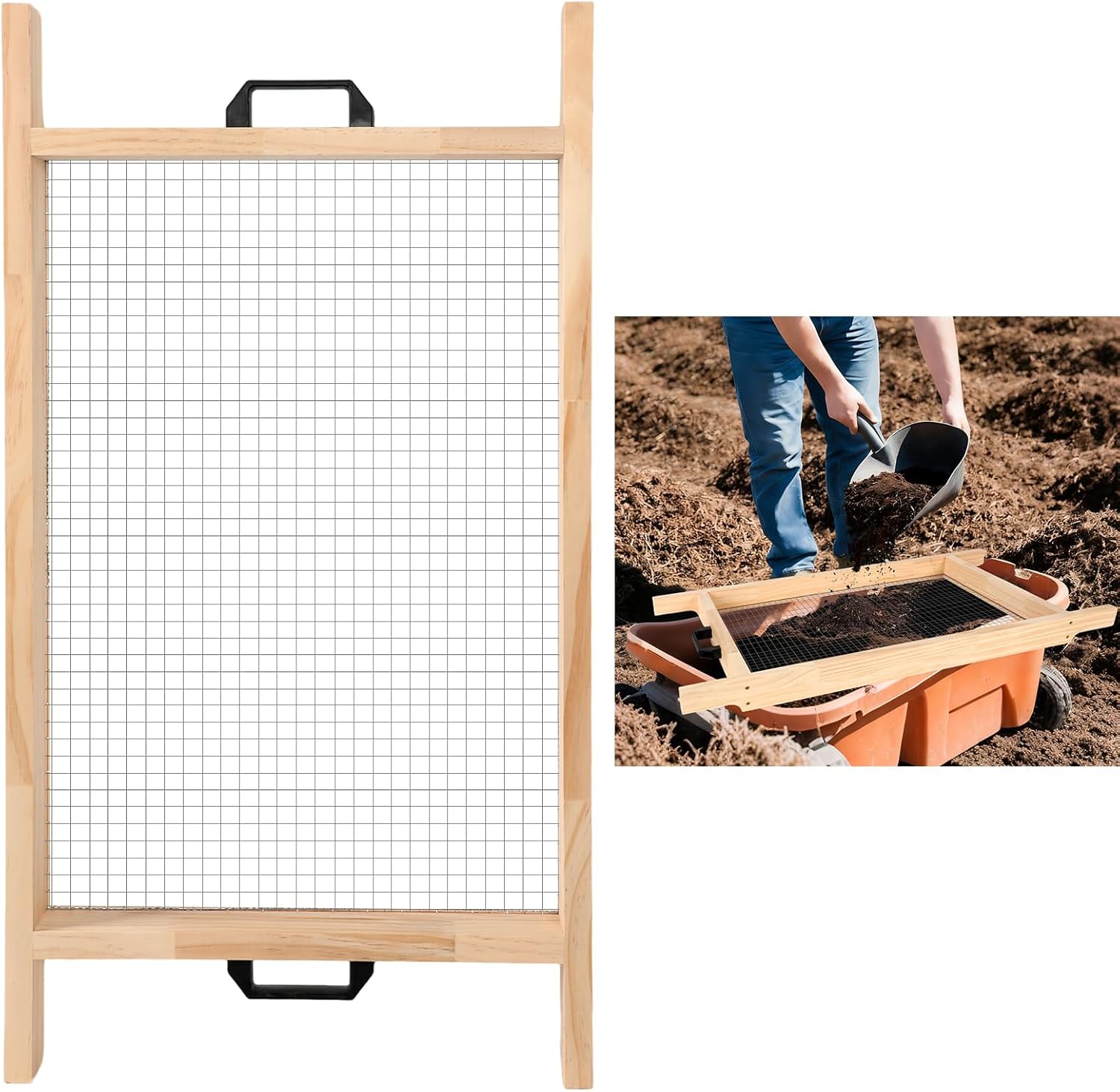Large Soil Sifter Dirt Sifter for Gardening 15.7'' × 31.5'' Wooden Compost Sifter for Sand Gravel Sifter Suitable for Wheelbarrow and Handheld Great Garden Tool for Plants & Vegetables