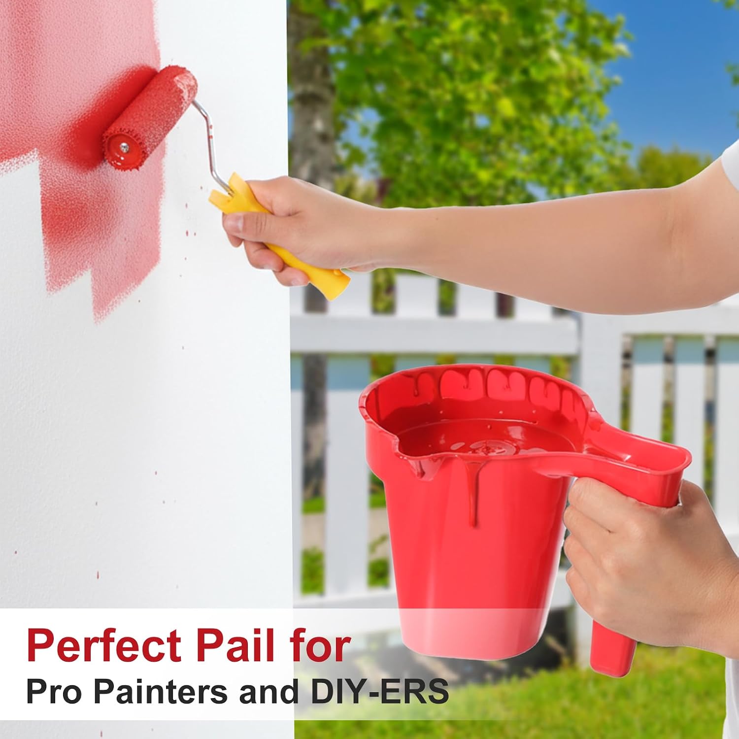 12 Pcs Red Paint Cups, 17 oz Hand Held Paint Bucket with Brush Holder and Grip, for Trim, Touch-ups, Decorations, and Small Projects