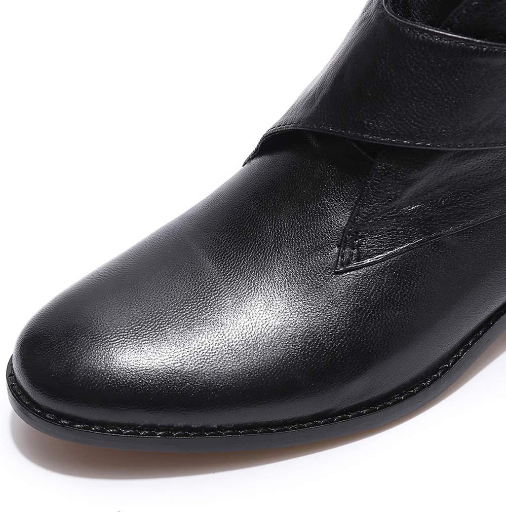 Mona flying Women's Comfortable Leather Ankle Booties Stylish Low Heel Dress Short Boots