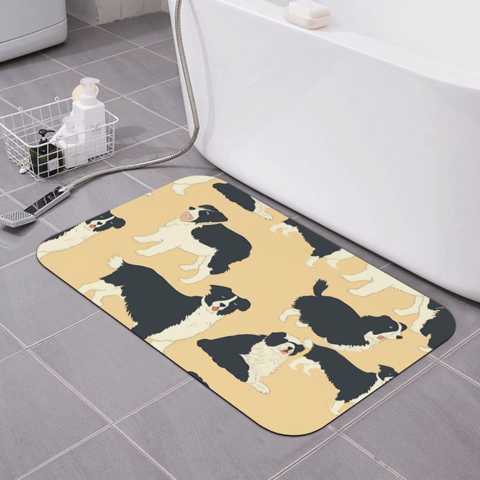 Tapis de bain en terre de diatomées doux motif Border Collie