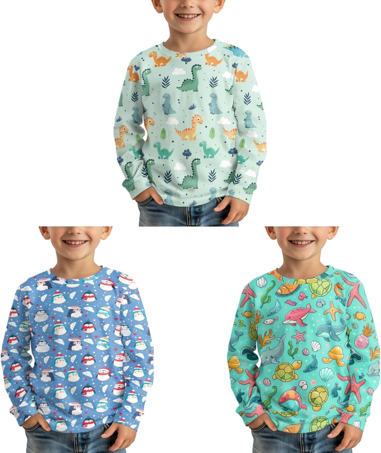 Xhuibop Girls Shirts 3 Pack Sweatshirts Graphic Junior Clothes Crewneck Pullover Tops